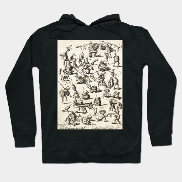 HIERONYMUS BOSCH BESTIARY Black White Fantasy Figures,Monsters and Animals Hoodie by BulganLumini